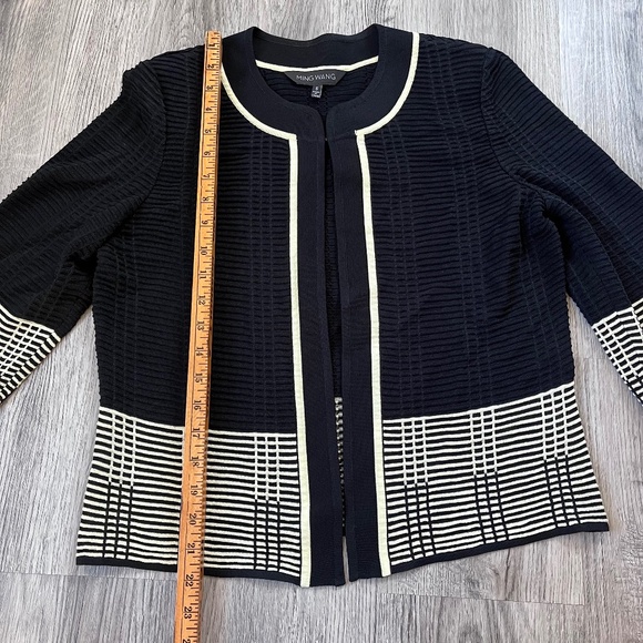 Ming Wang Sz small Black Pale Yellow Acrylic 3/4 Knit Jacket Blazer - Picture 4 of 8